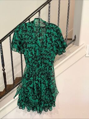 Misa Los Angeles Green and Black Floral Short Dress